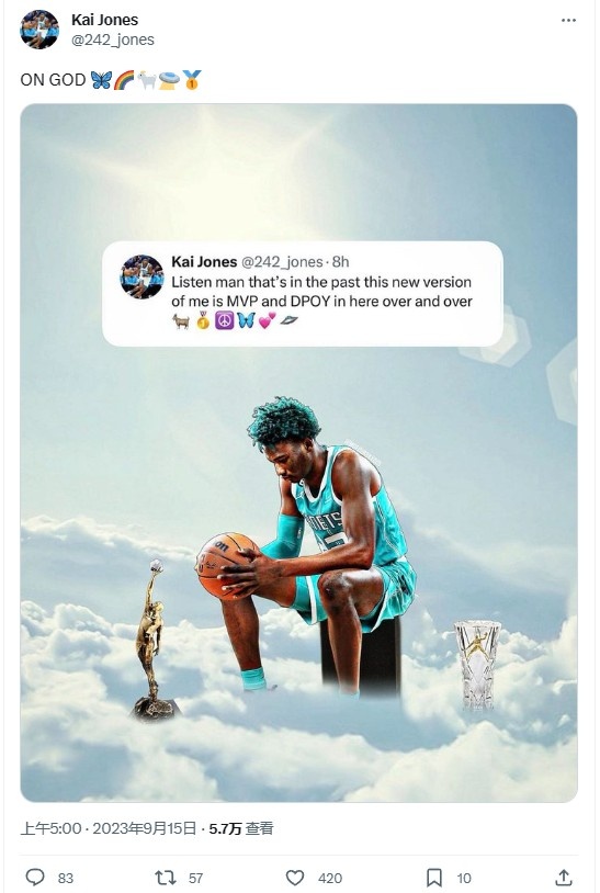 凯-琼斯晒图自信宣言